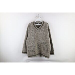 Vintage 90s Streetwear Womens 2XL XXL Bear Moose Tree Deep Pile Fleece Sweater